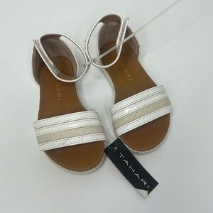 Tahari small Girls sandal white strap heel covered size 6